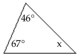 <strong>Find the missing angle measure. - </strong> A) 46^{\circ} B) 113^{\circ} C) 23^{\circ} D) 67^{\circ}