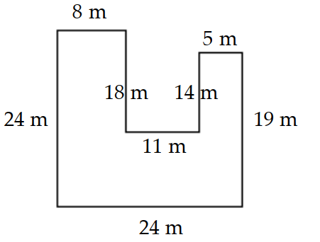 <strong>Find the perimeter of the polygon. - </strong> A) 105 \mathrm{~m} B) 109 \mathrm{~m} C) 96 \mathrm{~m} D) 123 \mathrm{~m}