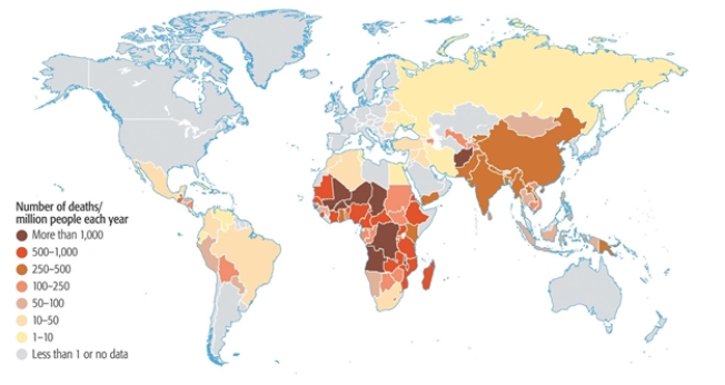 <strong>Where are deaths from indoor smoke most likely? </strong> A) Australia B) North America C) Asia D) South America E) Africa