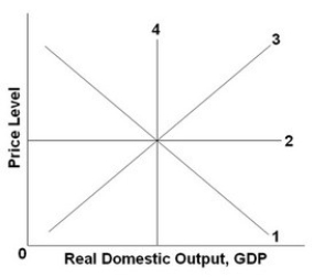 <strong> - Refer to the above graph. As the price level changes, real domestic output remains constant with which line?</strong> A) 1 B) 2 C) 3 D) 4