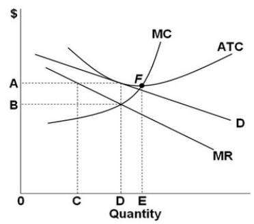 <strong> -Refer to the above graph of the representative firm in monopolistic competition. The long-run equilibrium price and output for this firm will be:</strong> A) A and C. B) B and D. C) A and D. D) B and C.