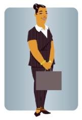 <strong>Complete la oración según la imagen.Esta _____ trabaja en las oficinas principales del centro. </strong> A) plomera B) mujer de negocios C) veterinaria D) peluquera
