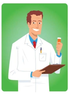 <strong>Complete la oración según la imagen.Este _____ conoce bien a sus clientes. </strong> A) electricista B) albañil C) farmacéutico D) juez