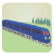 <strong>Indique la mejor descripción según la imagen. </strong> A) El tren pasa por un lago. B) El tren pasa por la ciudad. C) El tren pasa por la montaña. D) El tren pasa por el campo.