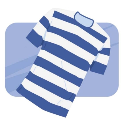 Complete la oración según la imagen. Jorge nunca lleva esta camiseta ____.