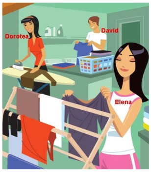 <strong>¿Quién tiende la ropa? </strong> A) David B) Dorotea C) Elena D) Dorotea y Elena