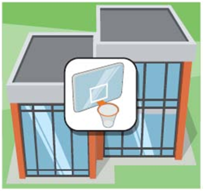 Answer the question based on the art cue. -¿Dónde juega Ricardo al basquetbol? -En ____.