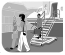 <strong>Match each action to the correct word below. -bajarse del avión</strong> A) B) C) D) E)