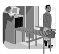 <strong>Match each action to the correct word below. -pasar por la seguridad</strong> A) B) C) D) E)
