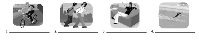 Label each image with the vocabulary phrase that corresponds to the activity shown.