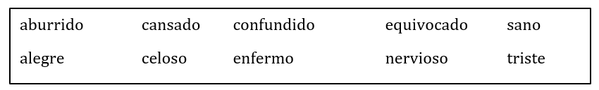 Las emociones. Indica cómo están las siguientes personas. El adjetivo debe concordar (agree) en género y número con el sujeto. No vas a usar todos los adjetivos. Modelo: Edgardo tiene tres presentaciones mañana y un examen el viernes. ocupado -Paola tiene un examen importante esta tarde. ____________________________________