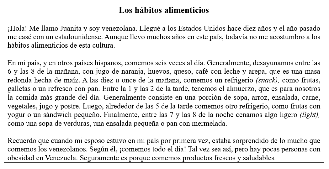 <strong>La cultura de la alimentación. Lee con atención la siguiente lectura sobre la alimentación en Venezuela. ¿Cierto o falso? Selecciona cierto o falso de acuerdo a la lectura. -Las arepas son un tipo de carne muy popular en Venezuela.</strong> A) Cierto B) Falso