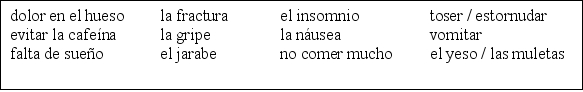 Las enfermedades. Empareja cada enfermedad con sus síntomas y tratamiento. Sigue el modelo.    <div style=padding-top: 35px> 
