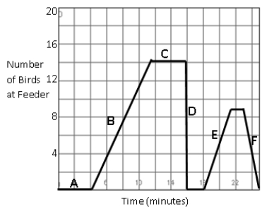 The graph below shows the number of birds at a bird feeder as a function of time. What event most likely occurred during interval E?