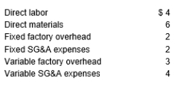 Robert Corporation has the following information for October, November, and December of the current year: Production costs per unit (based on 5,000 units) are as follows: There were no beginning inventories for October, and all units were sold for $25. Costs are stable over the three months. Calculate Robert's December ending inventory using the variable costing method.