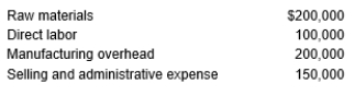<strong>Sandy Corporation has provided the following cost data for last year when 50,000 units were produced and sold: All costs are variable except for $100,000 of manufacturing overhead and $100,000 of selling and administrative expense. If the selling price is $12 per unit, the net operating income from producing and selling 120,000 units would be:</strong> A) $460,000 B) $160,000 C) $85,000 D) $105,000