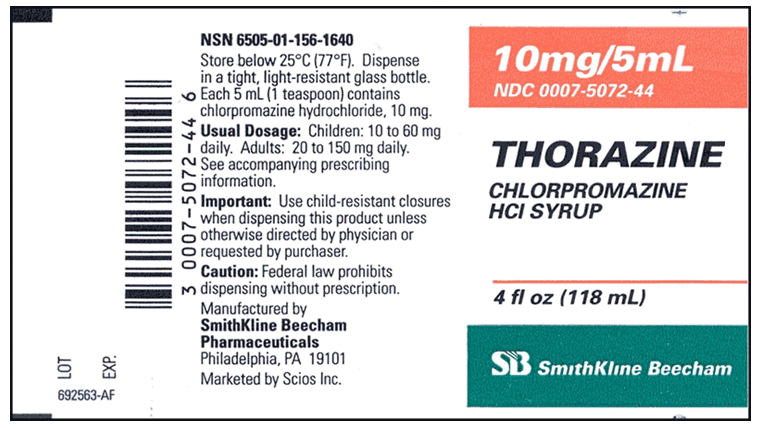 Order: chlorpromazine (Thorazine) 25 mg, PO, qid Drug available:   How many milliliters of Thorazine would the Patient receive per dose?<div style=padding-top: 35px> 