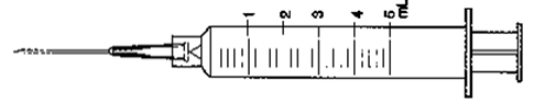 Indicate the requested dose with a line through the calibration on the syringe. -3.6 mL