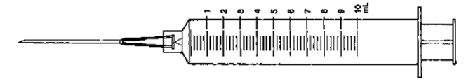 Indicate the requested dose with a line through the calibration on the syringe. -8.6 mL