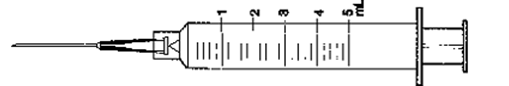 Indicate the requested dose with a line through the calibration on the syringe. -4.8 mL