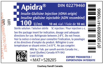 Use the label to fill in the following blanks. Separate your answers with a comma followed by a period. This is a _____________ (rapid or long)-acting insulin with the total volume of the vial _______ mL and the dosage strength is _______ units per mL.
