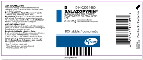 Use the label to identify the information requested. For a patient to take 2 g of salazopyrin PO daily, the nurse would administer: __________ tablet(s)