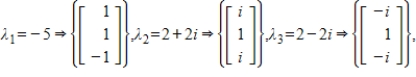 The coefficient matrix for a system of linear differential equations of the form has the given eigenvalues and eigenspace bases. Find the general solution for the system.