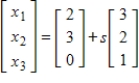 Find an example of a linear system with two equations and three variables that has as the general solution.