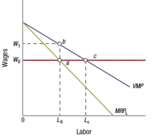 (Figure: Determining Labor and Wages) A competitive firm hires _____ workers and pays them _____ wage.