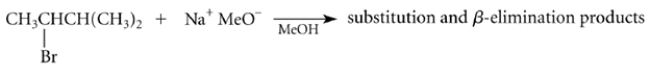 Consider this reaction: Draw the structures of the two <font face=symbol></font>-elimination products that can be formed in this reaction.