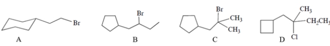 <strong>Which of these compounds will undergo the most rapid solvolysis reaction in methanol? (No base is added.) </strong> A) compound A B) compound B C) compound C D) compound D