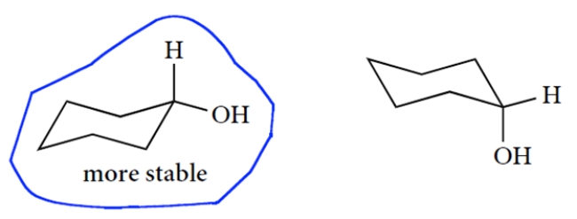 The two chair structures are as follows (and there are many correct ways to draw them). The equatorial conformation is more stable.