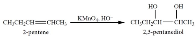 <strong>Alkaline potassium permanganate (an achiral reagent) adds two -OH groups to a double bond, as shown in the reaction. This reaction is known to be a syn-addition. This means that cis-2-pentene will give as product</strong> A) (2S,3S)-2,3-pentanediol. B) the racemate of the compound in a. C) (2R,3S)-2,3-pentanediol. D) the racemate of the compound in c. E) meso-2,3-pentanediol.