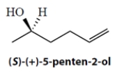 A mixture of enantiomers of 5-penten-2-ol has an apparent specific rotation of +9.89º mL g<sup>−1</sup> dm<sup>−1</sup> at temperature = 25 ºC in ether solvent. The sample is known to have an optical purity (= enantiomeric excess) of 67%. a. What is the specific rotation of the pure S enantiomer under the same conditions? Show your work. b. What percentage of each enantiomer is present in the mixture? Show your work. %S enantiomer:_________________; %R enantiomer: ______________