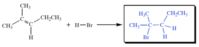 The Br goes to the more branched carbon and the H to the less branched carbon.   