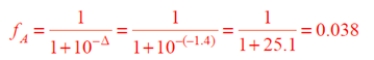 a. The conjugate base of aspirin is formed by losing the acidic proton. The pK<sub>a</sub> tells us that this is the carboxylic acid is the acidic group. The conjugate acid is the following anion:    b. Calculate the fraction dissociated from the Henderson-Hasselbalch equation or, more easily, from Eq. 3.67a, with Δ = pH − pK<sub>a</sub> = 2 − 3.4 = −1.4.    Therefore, aspirin is 3.8% ionized under these conditions. (If there is any doubt whether to use the equation with the Δ or −Δ in the denominator, we know that the fraction ionization is small because the pH is much lower than the pK<sub>a</sub>. Therefore, the second term in the denominator must be large.)