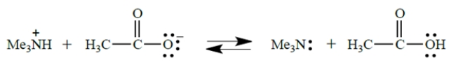 <strong>In this acid-base equilibrium, the pK<sub>a</sub> values of the two acids are 4.8 and 9.8, but you must decide which is which from your knowledge of approximate pK<sub>a</sub> values. What is the equilibrium constant for this reaction?</strong> A) −5 B) +5 C) 10<sup>-5</sup> D) 10<sup>+5</sup> E)