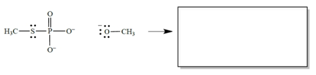 In the reaction, CH<sub>3</sub>O<sup>−</sup> acts as a nucleophile, the phosphorus as an electrophilic center, and CH<sub>3</sub>S as a leaving group. (Don't be concerned that phosphorus has more than an octet of electrons-that's allowed, and it's irrelevant to the problem.) a. In the equation, draw the curved arrows for the process described. b. In the box, draw the products of the reaction. Don't forget formal charges.