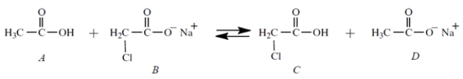 <strong>Equal amount of compounds A and B (0.01 mol each) are dissolved together in 1 L of water, and this equilibrium is established: What are the major species in solution at equilibrium? (Select all that apply)</strong> A) Compound A B) Compound B C) Compound C D) Compound D