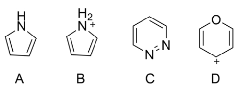 For each heterocycle, label as aromatic, anti-aromatic, or nonaromatic.