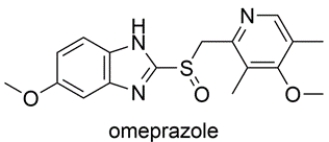 Omeprazole is a drug used for the treatment of acid-reflux disease. The structure is shown below. Highlight the aromatic heterocycles in the structure and name the heterocycles.