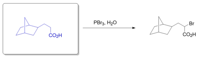 The conditions suggest the Hell-Volhard-Zelinsky (HVZ) reaction, where the alpha carbon of a carboxylic acid is brominated. Thus, the starting material is simply the starting material without the bromine.   