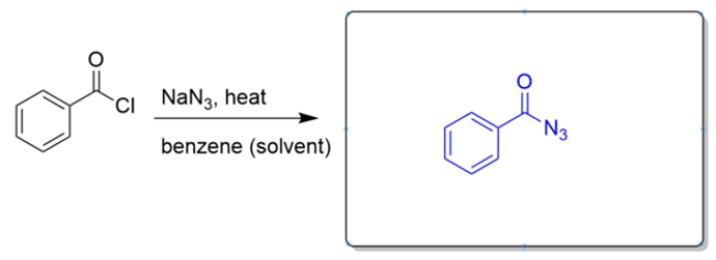 The azide ion will react with the acid chloride to form an acyl azide.