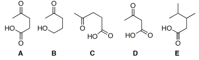 <strong>Which compound decarboxylates fastest? </strong> A) compound A B) compound B C) compound C D) compound D E) compound E