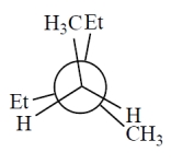 <strong>Consider the alkane, shown in a skeletal structure. Which of the Newman projections depicts one of the staggered conformations of this compound about the projected bond (arrow) when viewed with the carbon marked with a * in the front? </strong> A) B) C) D)