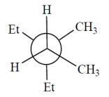 <strong>Consider the alkane, shown in a skeletal structure. Which of the Newman projections depicts one of the staggered conformations of this compound about the projected bond (arrow) when viewed with the carbon marked with a * in the front? </strong> A) B) C) D)