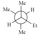 <strong>Consider the alkane, shown in a skeletal structure. Which of the Newman projections depicts one of the staggered conformations of this compound about the projected bond (arrow) when viewed with the carbon marked with a * in the front? </strong> A) B) C) D)