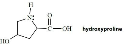 <strong>Behold the molecule hydroxyproline, drawn in its un-ionized form. Hydroxyproline is an important constituent (in combined form) of collagen. Which correctly describes the functional groups in hydroxyproline? </strong> A) alcohol, amine, carboxylic acid B) alcohol, amide, carboxylic acid C) amide, amine, carboxylic acid D) ester, carboxylic acid, amine E) None of these lists all of the functional groups correctly.