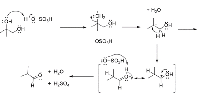 This reaction is known as the pinacol rearrangement, where a 1,2-diol under acidic conditions will rearrange to give a carbonyl. The mechanism involves:   