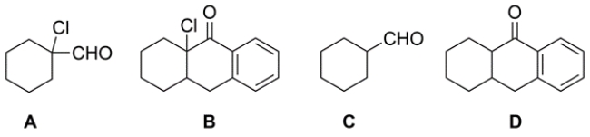 <strong>In the reaction of H<sub>2</sub>O at pH 2 with these compounds, the equilibrium would most favor the geminal dihydroxy product or hydrate for which starting material? </strong> A) compound A B) compound B C) compound C D) compound D E) can't tell without knowing the corresponding trend for the rates of the reactions